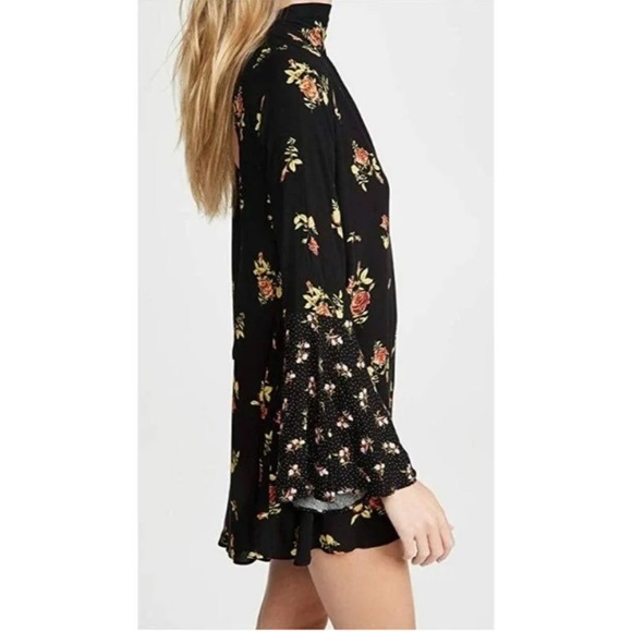 NWOT FREE PEOPLE Floral TATE HiNeck Tunic OpenBack Mini Dress - Picture 3 of 7